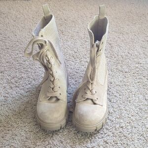 Steve Madden Beige Lace-Up Combat Boots